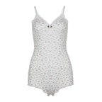 Damen Nachtwäsche Bodysuit mit floralem Druck und zarten Spitzenakzenten R&B