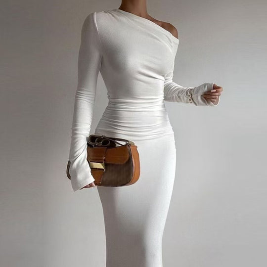 Damen elegantes One-Shoulder Maxikleid mit figurschmeichelnder Raffung R&B