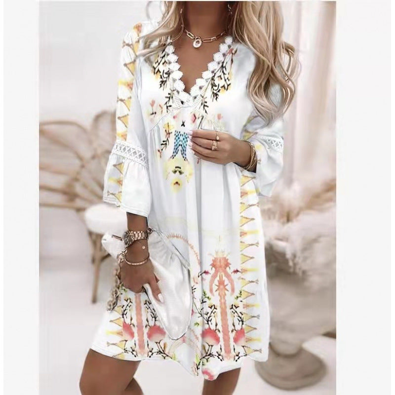 Damen Blumiges Tunika-Kleid mit Spitzenakzenten R&B