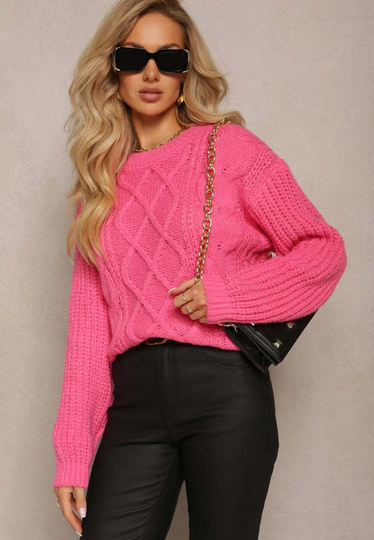 Damen lässiger Grobstrickpullover mit modernem Zopfdesign und gemütlichem Schnitt R&B