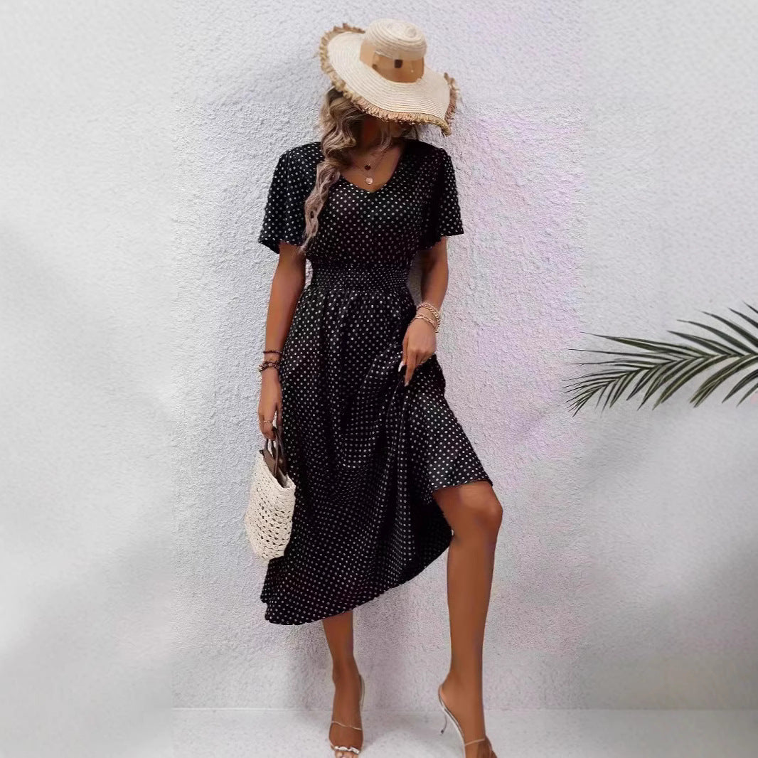 Damen Elegantes Maxikleid mit V-Ausschnitt und Ballonärmeln R&B