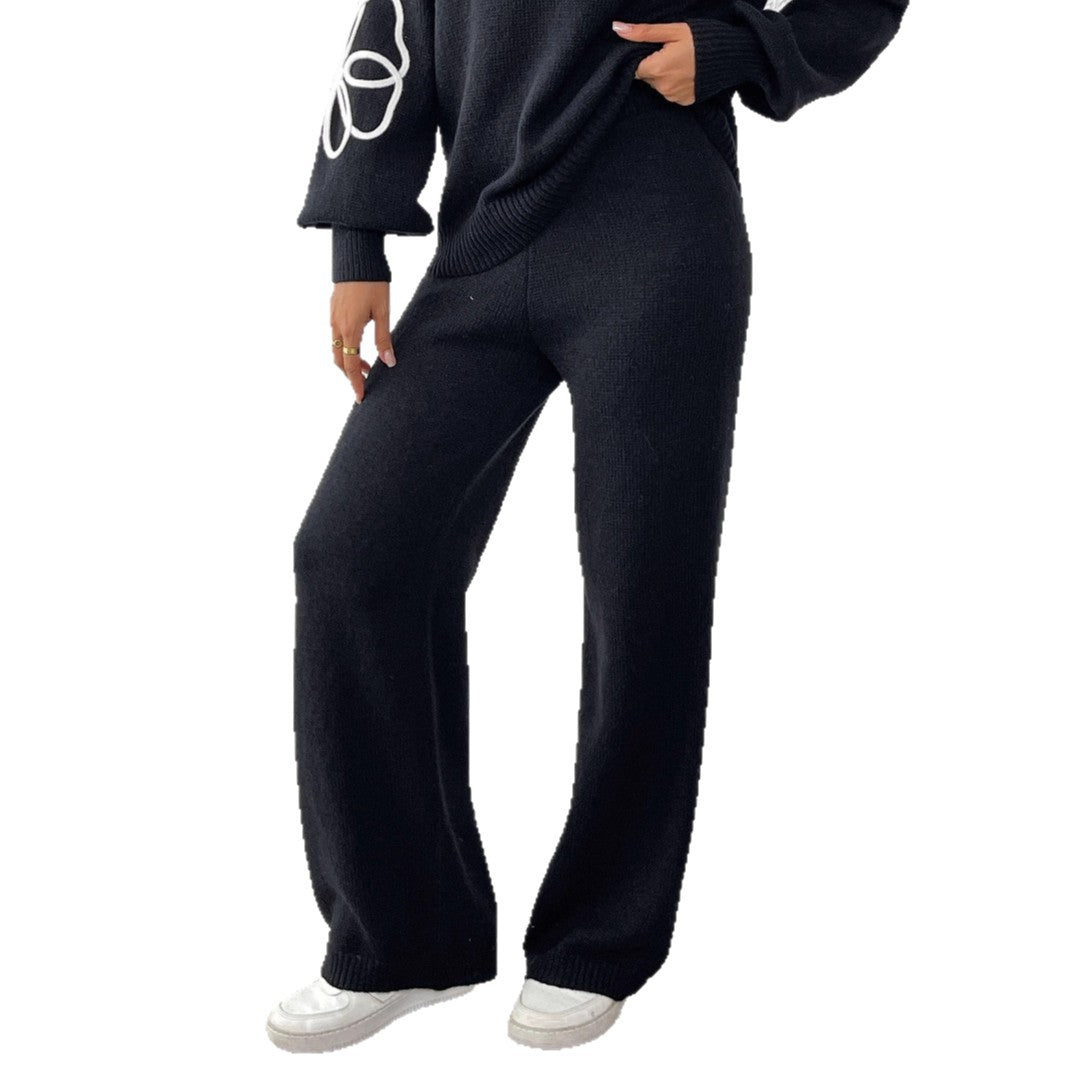 Damen lässige Strickhose mit weitem Schnitt R&B