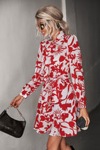 Damen Kleid mit hochgeschlossenem Kragen und modischem Blumendruck R&B