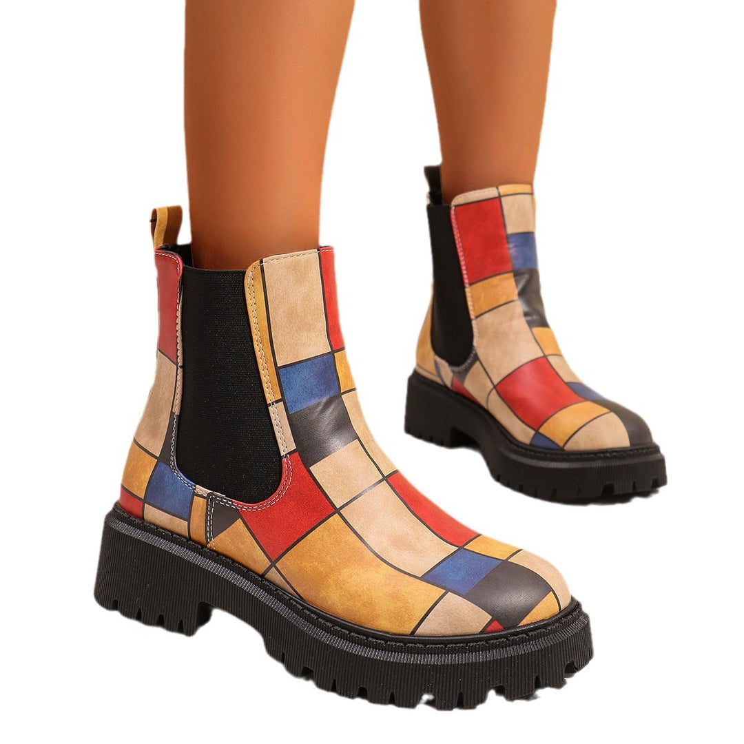 Damen Chelsea-Stiefel mit kreativem Musterdruck und rutschfester Sohle R&B