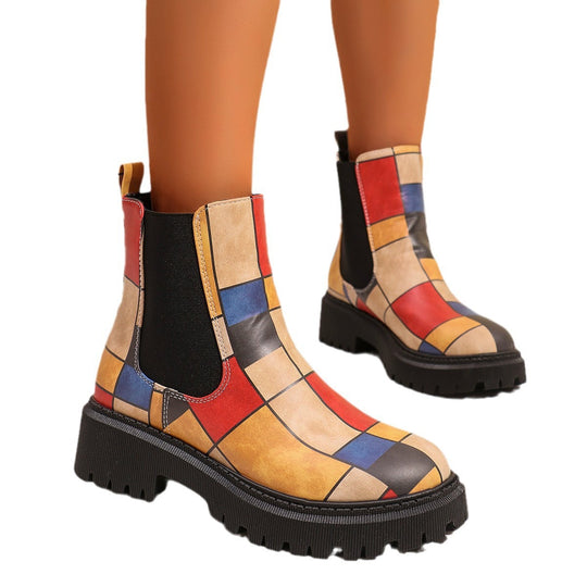 Damen Chelsea-Stiefel mit kreativem Musterdruck und rutschfester Sohle R&B