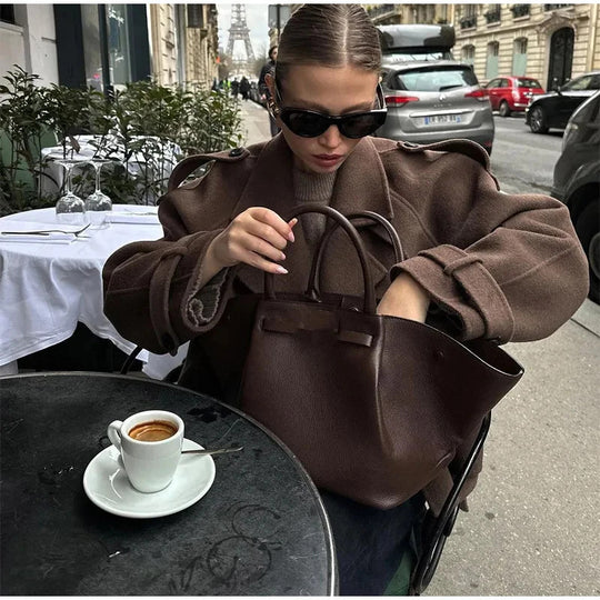 Damen modische Trenchjacke mit taillierbarem Gürtel und eleganten Knöpfen R&B