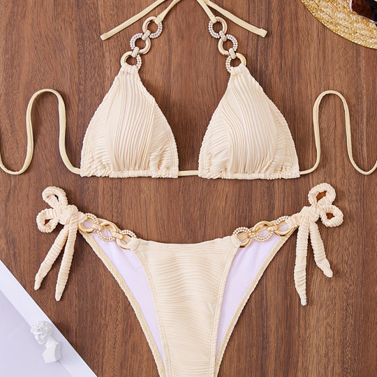 Damen Triangel-Bikini mit raffiniertem Rüschendesign und hochwertigen Ringdetails R&B
