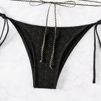 Damen Bandeau-Bikini mit dekorativem Kettenakzent und verstellbaren Bindändern