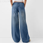 Damen Weite Jeans mit hoher Taille und klassischen Taschen R&B