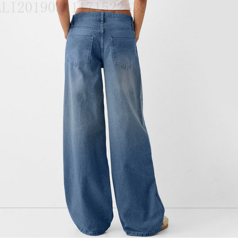 Damen Weite Jeans mit hoher Taille und klassischen Taschen R&B