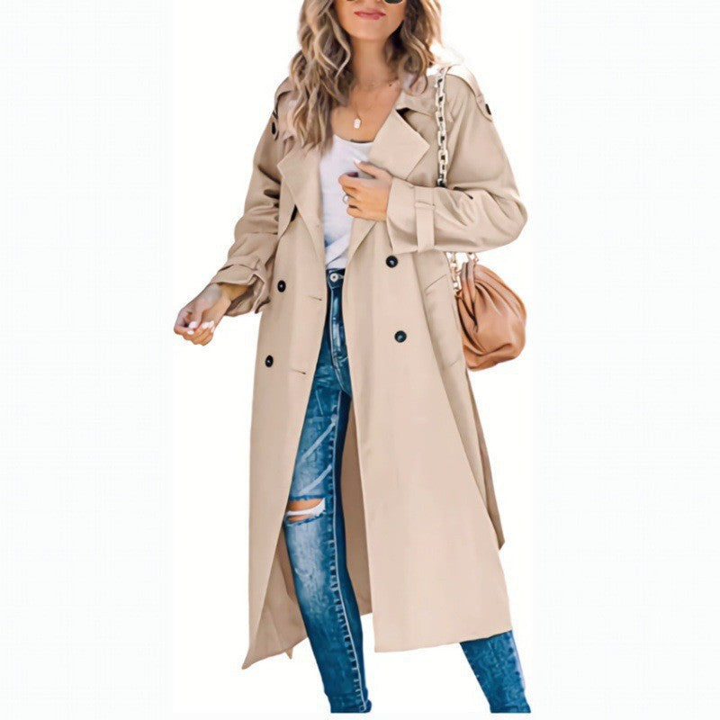 Damen eleganter Trenchcoat mit doppelt Reihe Knopfverschluss und Taillengürtel R&B