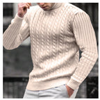 Herren Pullover mit hohem Kragen und strukturiertem Zopfmuster R&B
