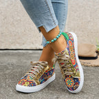 Damen Sportliche Sneakers mit buntem Ethno-Muster und goldenem Glitzer R&B