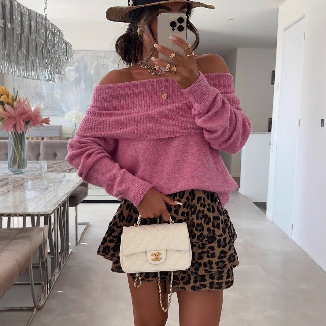 Damen lässiger Off-Shoulder Pullover mit Rippenstruktur R&B