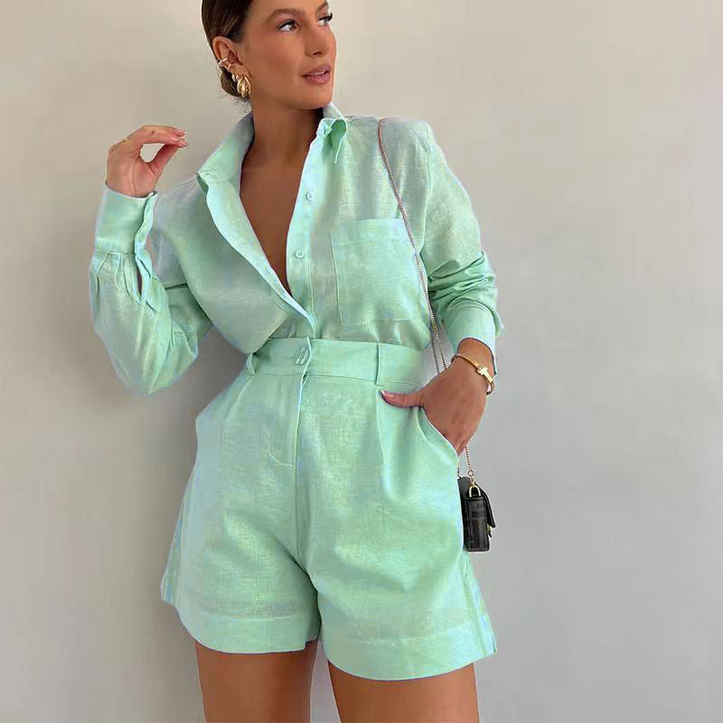 Damen Kurz-Overall mit eleganter Hemdblusen-Optik R&B