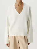 Damen Strickpullover mit tiefem V-Ausschnitt und lässigem Schnitt R&B