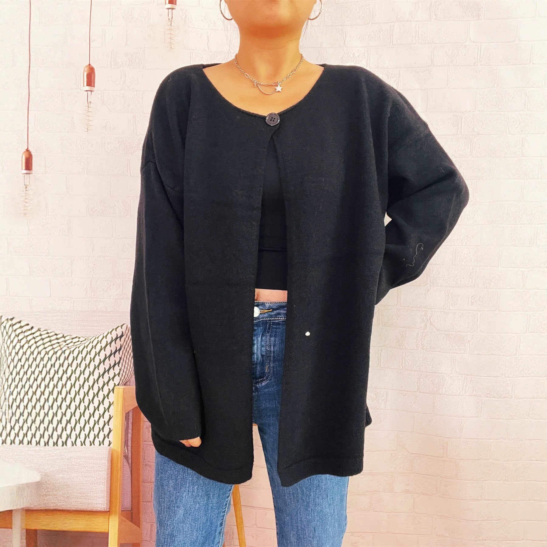 Damen lässiger Strickcardigan mit offenem Schnitt und weichen Materialien R&B
