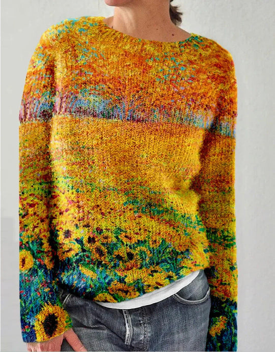Damen-Strickpullover mit 3D-Blumendruck