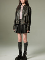 R&B | Bowknot Zip Up Lederjacke