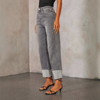 Damen Weite Jeans im modernen cropped Stil mit Kontrastabschlüssen R&B