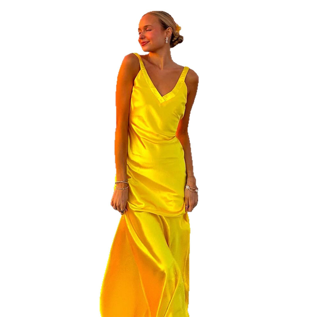 Damen Sommerliches Maxikleid mit elegantem V-Ausschnitt und fließender Silhouette R&B