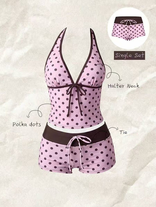 Damen Tankini mit modischem Punktmuster und verstellbarem Halter R&B