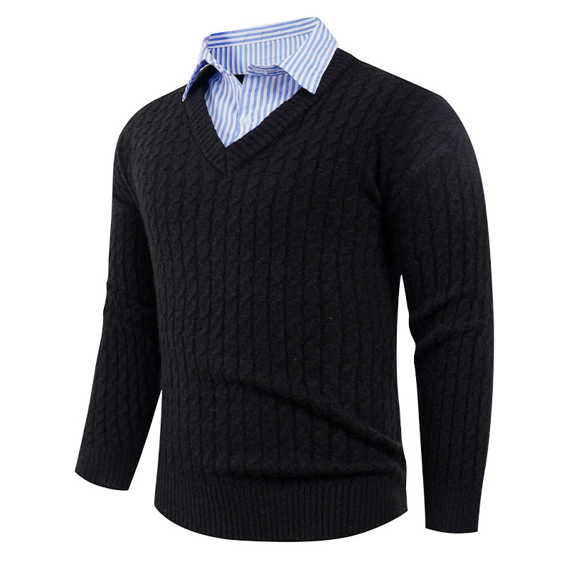 Herren Eleganter Strickpullover mit V-Ausschnitt und feiner Struktur R&B