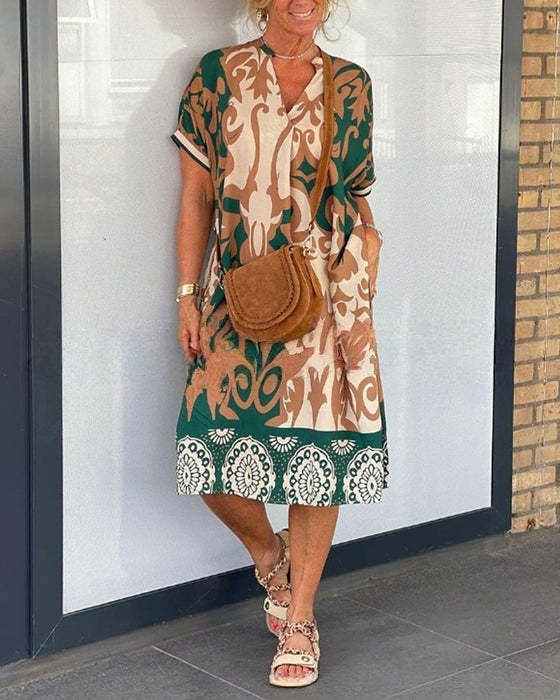 Damen Luftiges Freizeitkleid mit V-Ausschnitt und praktischen Taschen R&B