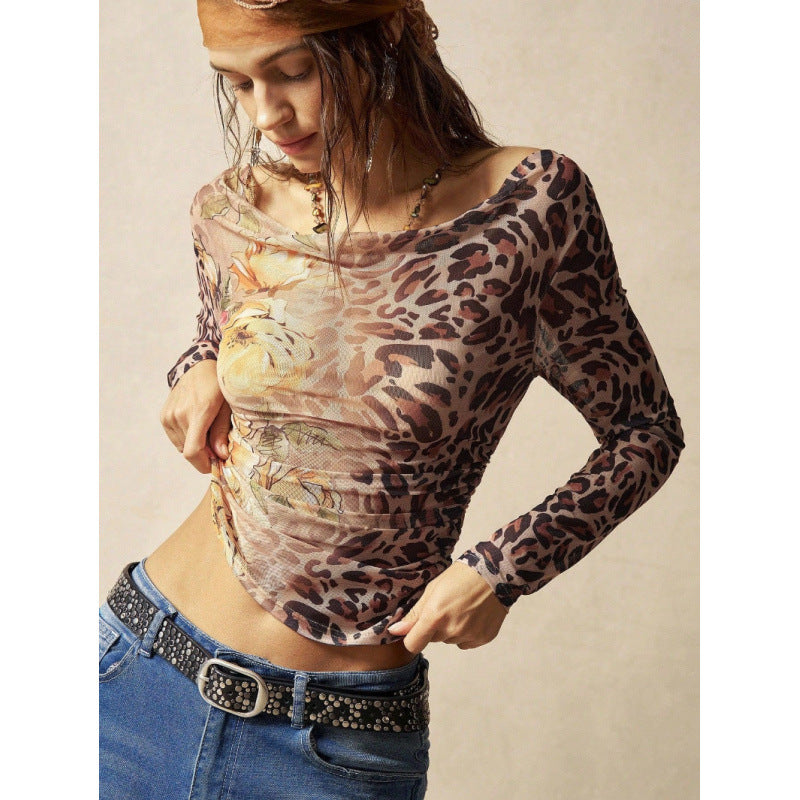 Damen Langarmshirt mit raffiniertem Raffungseffekt und animalischem Druck R&B