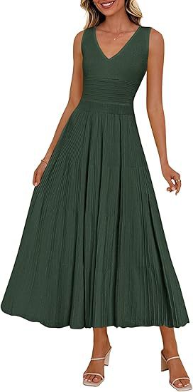Damen Plisseekleid mit V-Ausschnitt und weitem Saum R&B