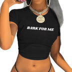 Damen Kurzarm Crop-T-Shirt mit auffälligem Schriftzug R&B