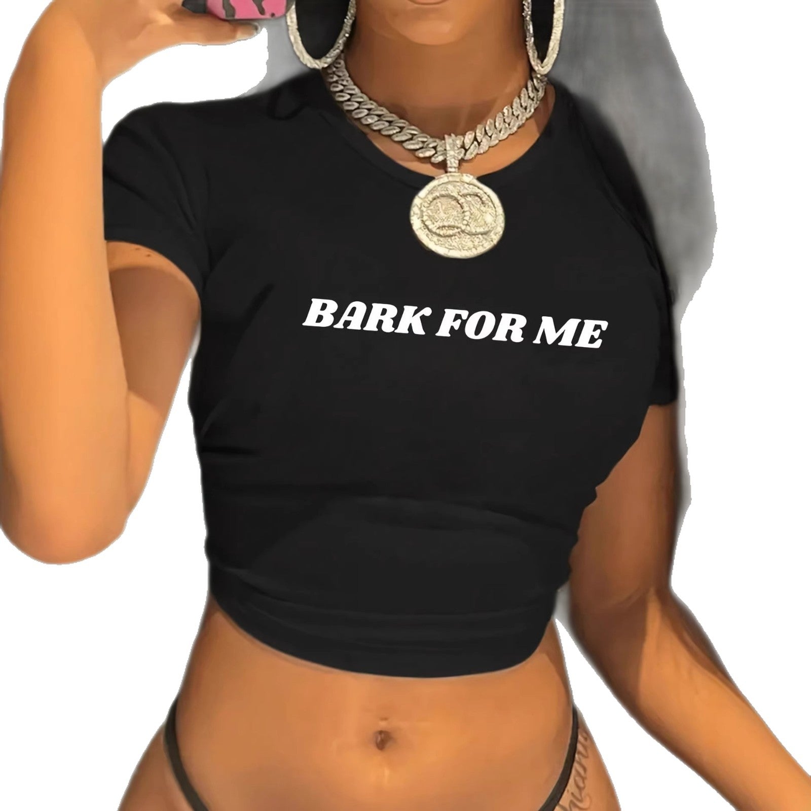 Damen Kurzarm Crop-T-Shirt mit auffälligem Schriftzug R&B