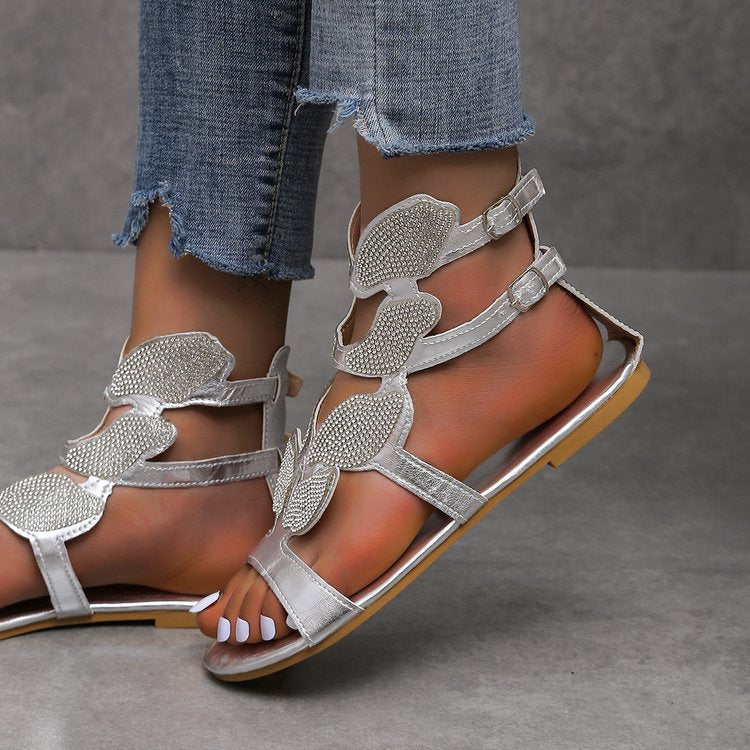 Damen Glitzernde Riemchensandalen mit floralem Design R&B