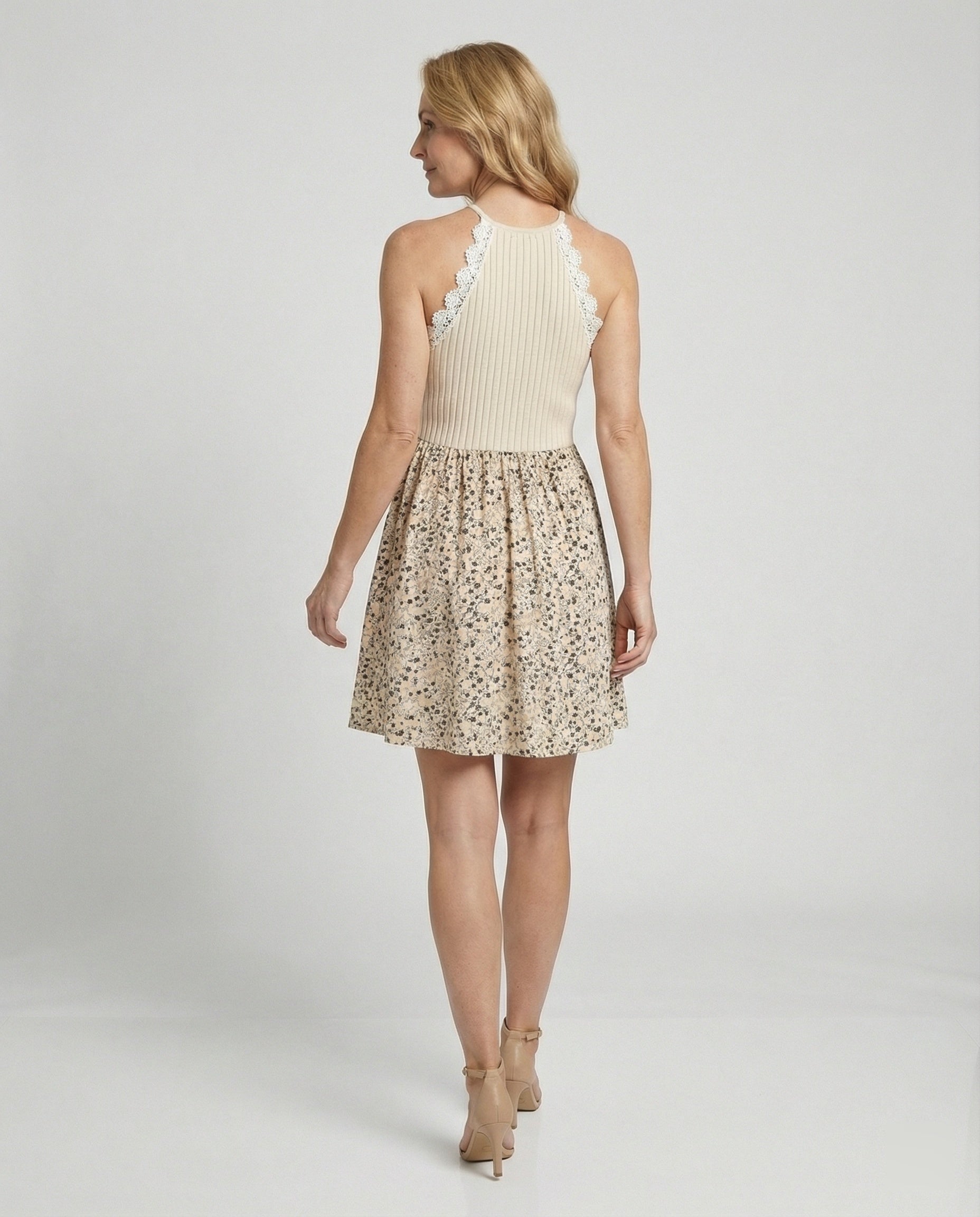 Damen Blumenkleid A-Linie mit Chiffonrock