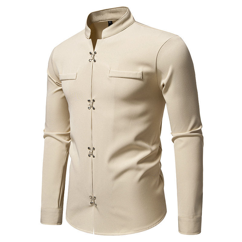 Herren Hemd mit asiatischem Knopfdesign R&B