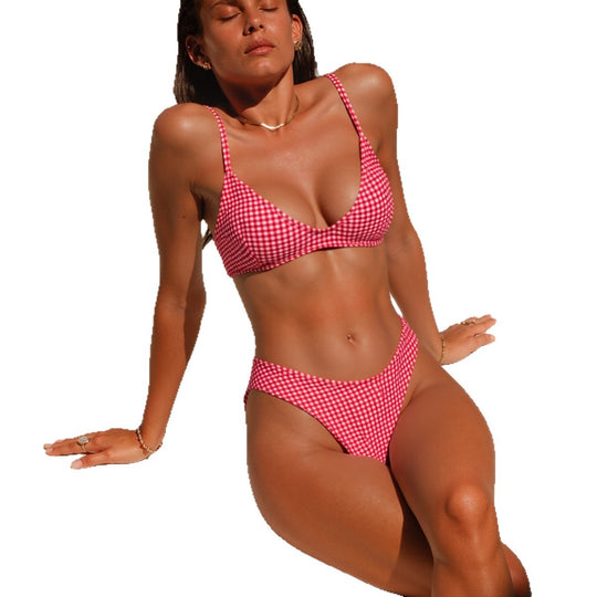 Damen Triangel-Bikini mit lässigem Karomuster R&B
