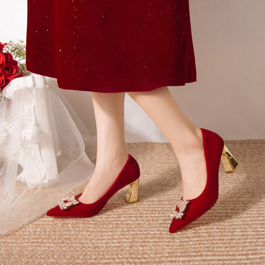 Damen elegante Spitzenpumps mit Kristallverzierung R&B