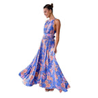 Damen Maxikleid mit elegantem Halterneck und buntem floralen Design R&B
