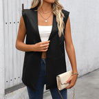 Damen Modischer Long-Style Weste aus Kunstleder