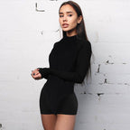 Damen Figurumspielender Langarm-Body mit hohem Kragen R&B