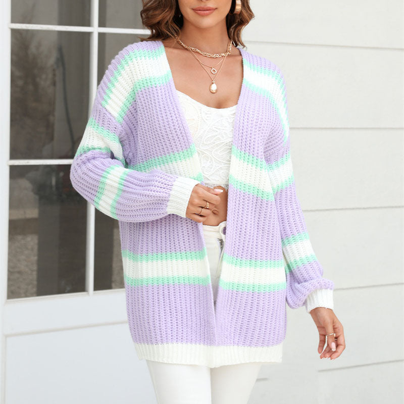 R&B | Gestreifter Strickcardigan Acryl Bunt, Weich