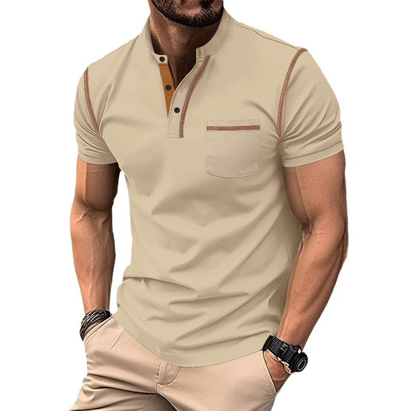 Herren Poloshirt mit modernem Henley-Kragen und praktischen Brusttasche R&B