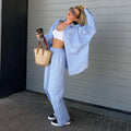 Damen Bequemes Set aus Oversized Hemd und Weiten Hosen R&B