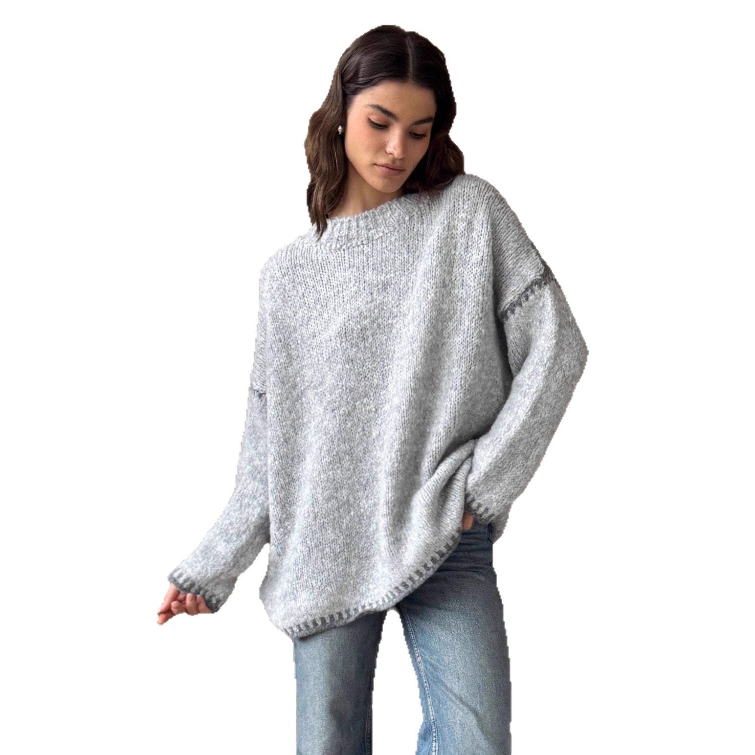 Damen kuscheliger Strickpullover mit kontrastierenden Akzentdetails R&B