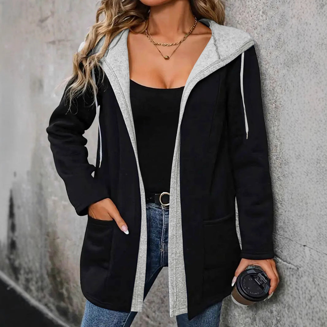 Damen lässige Kapuzenjacke mit seitlichen Taschen und modernem Schnitt R&B
