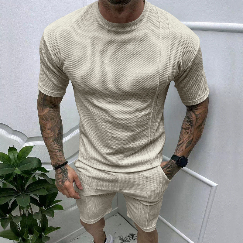 Herren Sportliches Kurzarm-Set mit innovativem Texturdesign und praktischen Eingrifftaschen R&B
