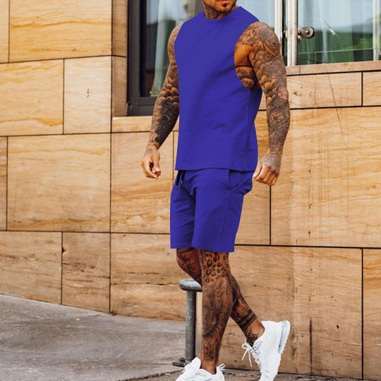 Herren sportliches Tanktop und Shorts-Set mit elastischem Bund R&B