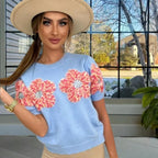 Damen Modischer Strickpullover mit floralen Applikationen R&B