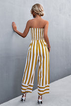 Damen Jumpsuit mit gestreiftem Oberteil und weitem Bein R&B