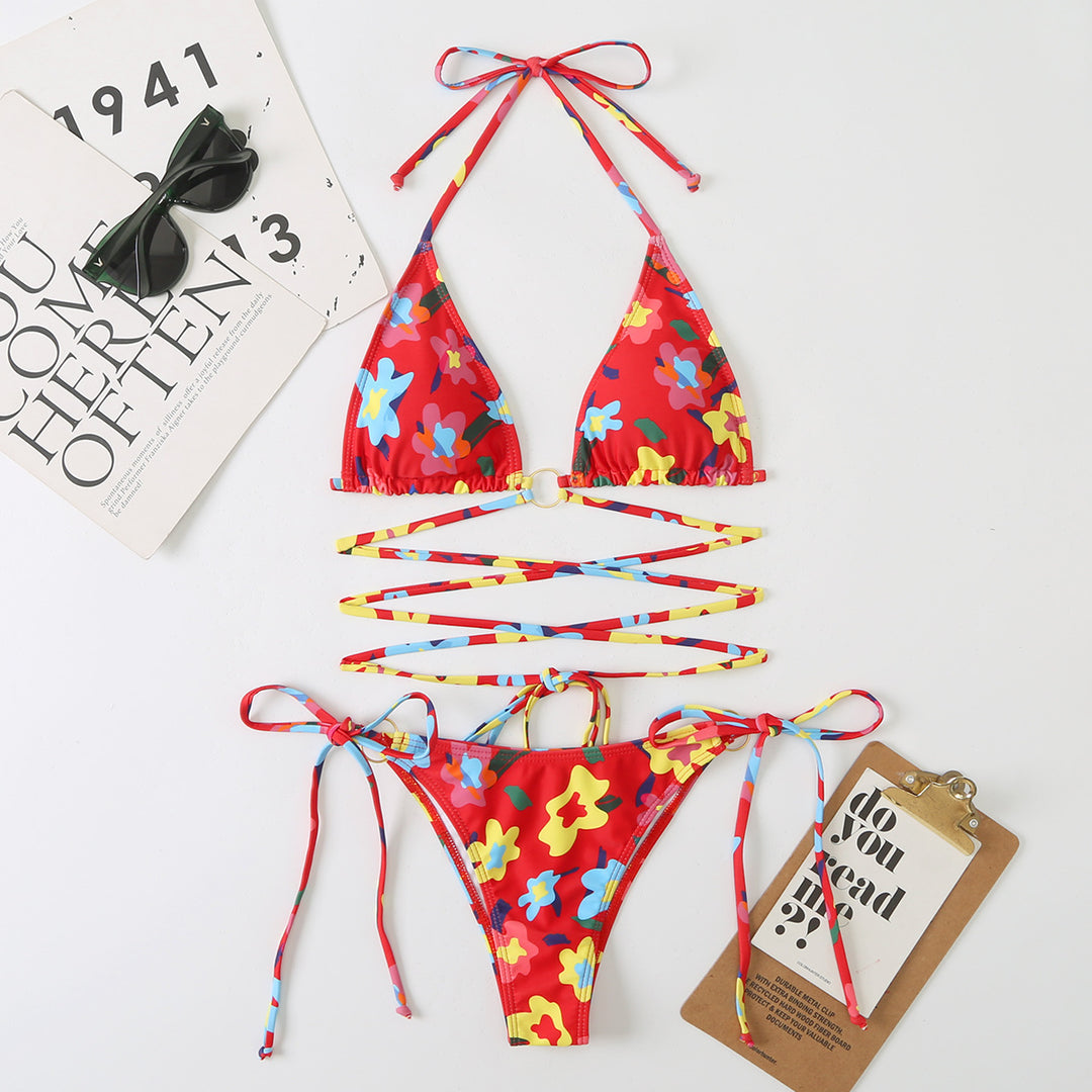 Damen Triangel-Bikini-Set mit verstellbaren Trägern und floralem Design R&B